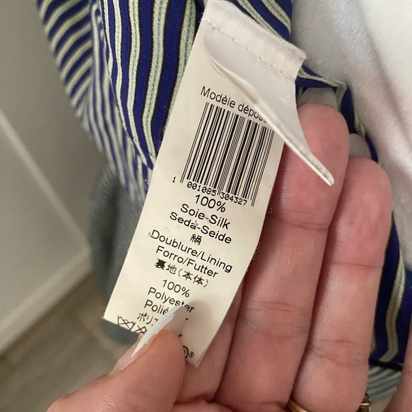 Kenzo Paris Navy Multicolor Striped Gathered Sleeveless 100 Silk Dress 38 Us 4-6 - Picture 10 of 10